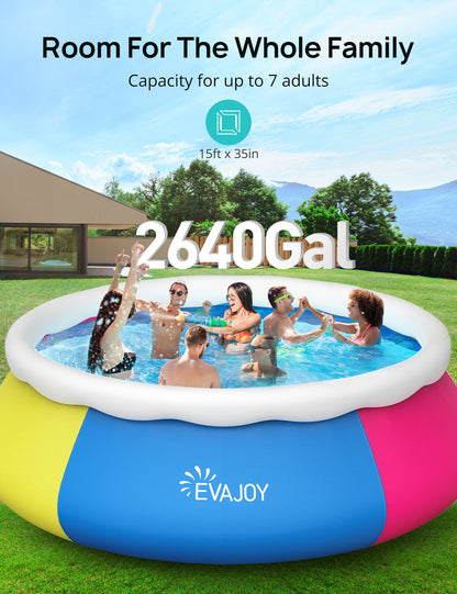 EVAJOY Swimming Pool Above Ground Pool Easy Set Blow Up Pool Kiddie Pool Inflatable Top Ring Swimming Pools for Adults Family Backyard Outdoor with Pool Cover 15ft*35in
