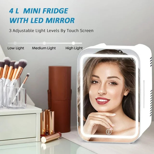 Werseon Mini Fridge, 6 Can Portable Compact Fridge Cooler Personal Travel Refrigerator, Makeup Skincare Fridge with LED Mirror Door