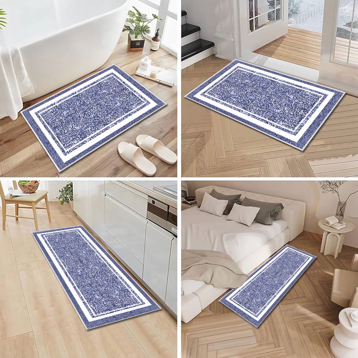 TECHVIDA Bathroom Rugs 3pcs Set,Non-Slip Ultra Soft Bath Rugs,Water Absorbent,Machine Washable,Dark Blue