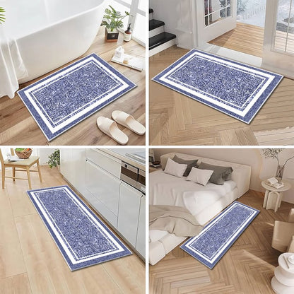 TECHVIDA Bathroom Rugs 3pcs Set,Non-Slip Ultra Soft Bath Rugs,Water Absorbent,Machine Washable,Dark Blue