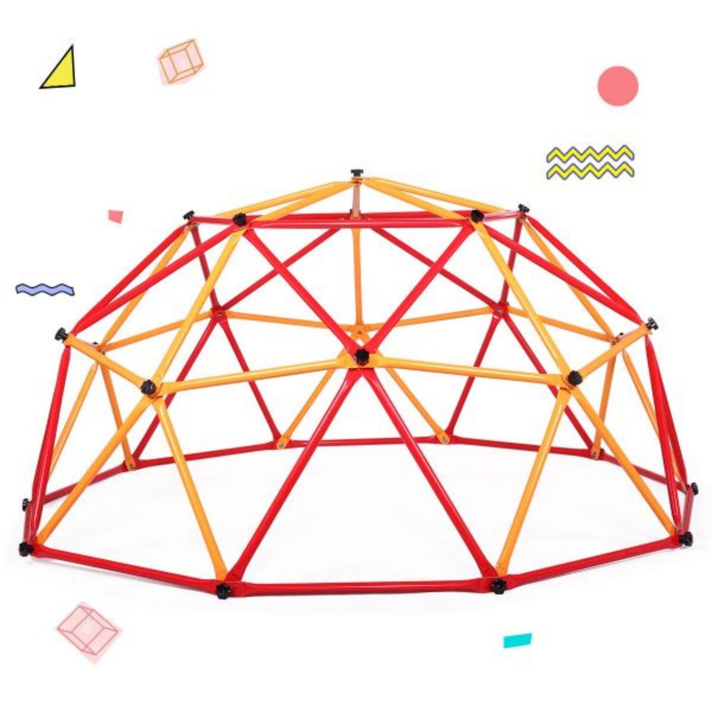 Cheelom Geometric Dome Climber for Kids Outdoor Jungle Gym Monkey Bars for Backyard Support 500LBS Indoor Climbing Toys for Toddlers 1-3，Red + Yellow