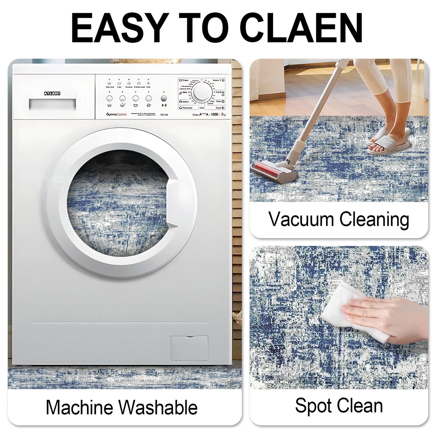 TECHVIDA Modern Area Rug 5x7,Machine Washable Rugs for Living Room,Indoor Carpet Foldable Nonslip,Bedroom Living Room Office-Blue