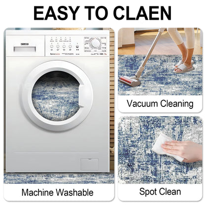 TECHVIDA Modern Area Rug 4x6,Machine Washable Rugs for Living Room,Indoor Carpet Foldable Nonslip,Bedroom Living Room Office-Blue