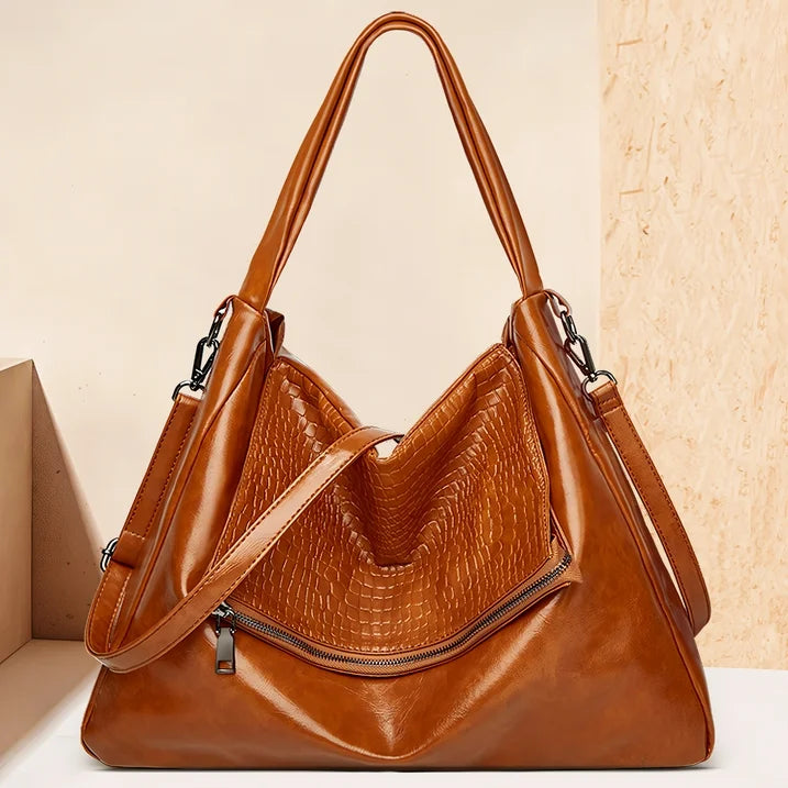 HONGLONG Women Handbag, leather Travel Shoulder Bag for Women,Tote Bag Zipper Crossbody Bag , Brown