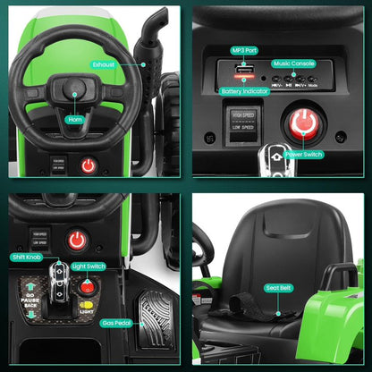 HNH 24V Ride on Toy,Kids Ride On Tractor with Trailer & Remote,Electric Car Toy with Bluetooth