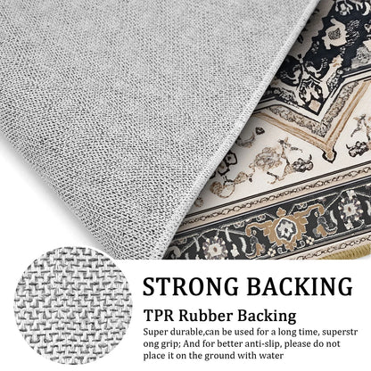 TECHVIDA Kitchen Rugs 3 Piece Set,Non Slip Machine Washable Kitchen Mats,Boho Vintage Abstract Kitchen Carpet for Farmhouse Living Room Hallway