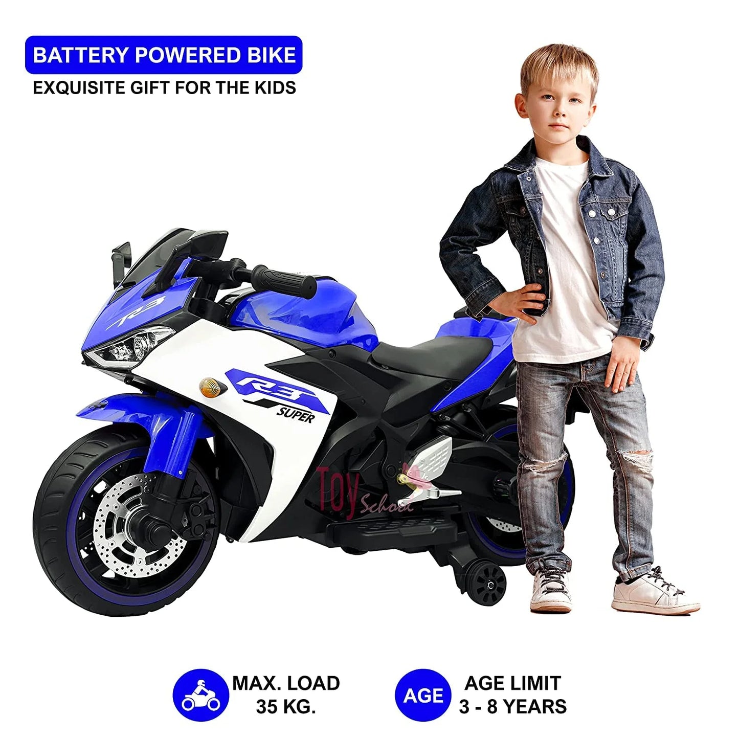 Kids Motorcycle Ride On Toy, 2 Seats Battery Powered Ride On Bike, Electric Motorcycle for Kids Ages 3-8 Years, 4Mph Max, Christmas Toy Gifts,Blue