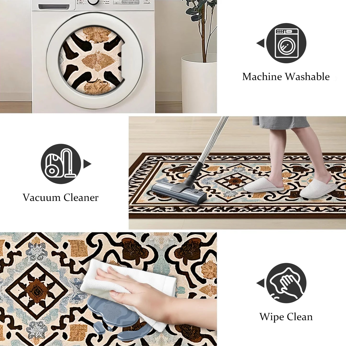 TECHVIDA Kitchen Rugs 4 Piece Set,Non Slip Machine Washable Kitchen Mats,Boho Vintage Abstract Kitchen Carpet for Farmhouse Living Room Hallway