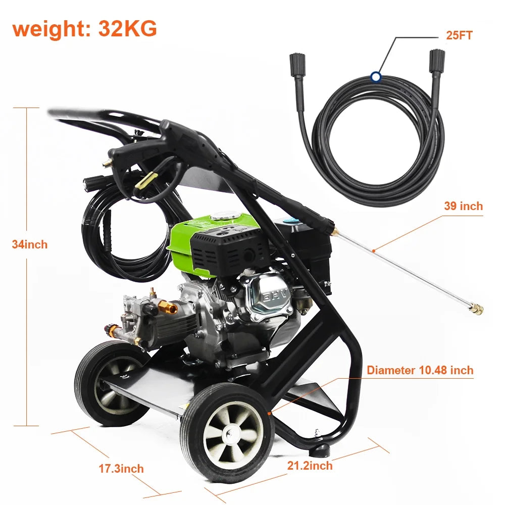 Cheelom Pressure Washer Gas Powered 110V 2600PSI 4.8kW High Pressure Washer with 5 Nozzle, Soap Tank, Spray Gun，Green