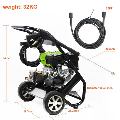 Cheelom Pressure Washer Gas Powered 110V 2600PSI 4.8kW High Pressure Washer with 5 Nozzle, Soap Tank, Spray Gun，Green