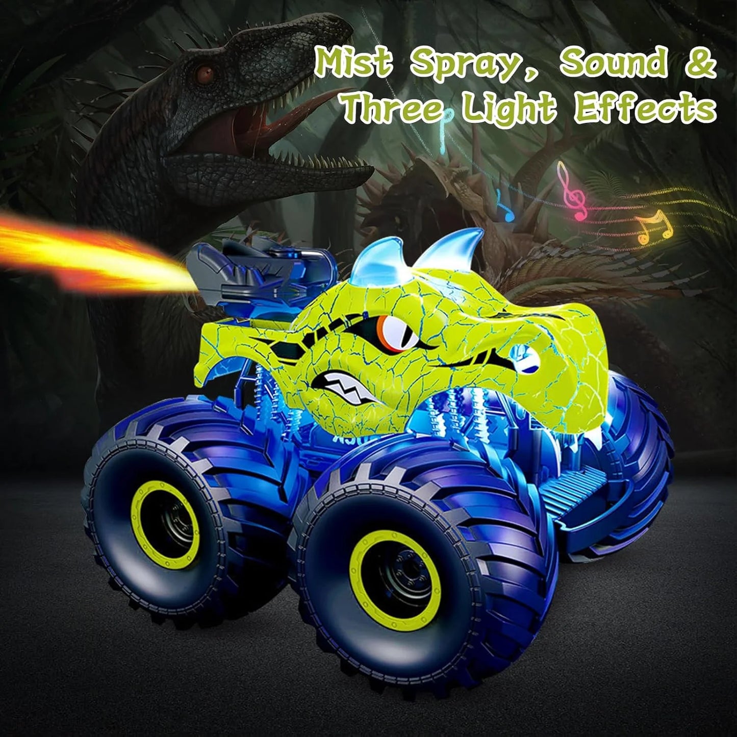 Remote Control Monster Truck, 2.4GHz Dinosaur Remote Control Car with Light & Sound Monster Truck Toys for Boys Age 4-7 Dinosaur Toys for Kids 3-5 Gifts(2 Battery)