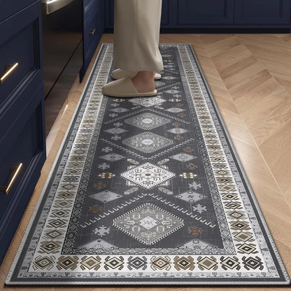 TECHVIDA 2'x8' Hallway Runner Rug Boho,Non Slip Machine Washable Rugs for Hallway Kitchen,Dark Grey