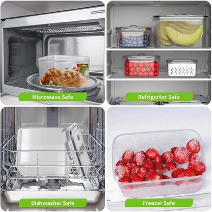 Werseon 10 PCS Fruit Storage Containers for Fridge, 5 Size Food Containers for Refrigerator Organizers Bins with Colander Set, Vegetable Storage Bins with Lids and Handle,16L