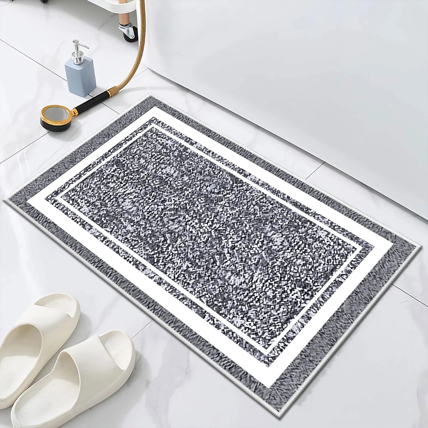TECHVIDA Bathroom Rugs,Non-Slip Ultra Soft Bath Mat,Soft Absorbent Bathroom Rug and Bath Mat,Machine Washable,(18"x26",Gray and White)