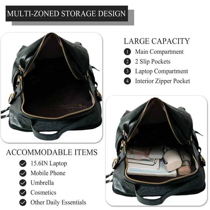 HONGLONG Leather Backpack Purse for Women, Fashion Ladies Waterproof Shoulder Travel Daypacks Bags Black