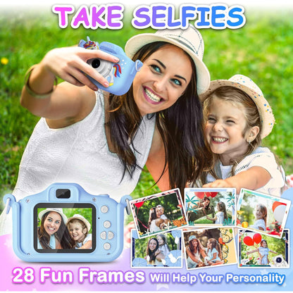 Kids Camera Toys for Girls Age 3-10, Unicorn Kids Digital Camera Toddler Camera with 64GB SD Card,1080P HD Video Camera Children Birthday Gifts-Blue