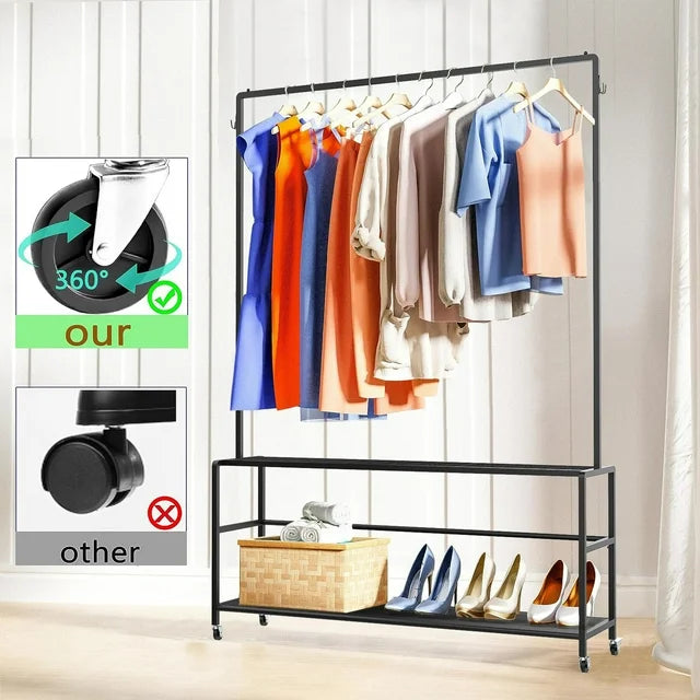 Techvida Clothing Rack, Metal Garment Rack with Bottom Shelf for Hanging Clothes, Coats, Skirts