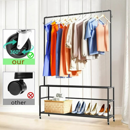 Techvida Clothing Rack, Metal Garment Rack with Bottom Shelf for Hanging Clothes, Coats, Skirts