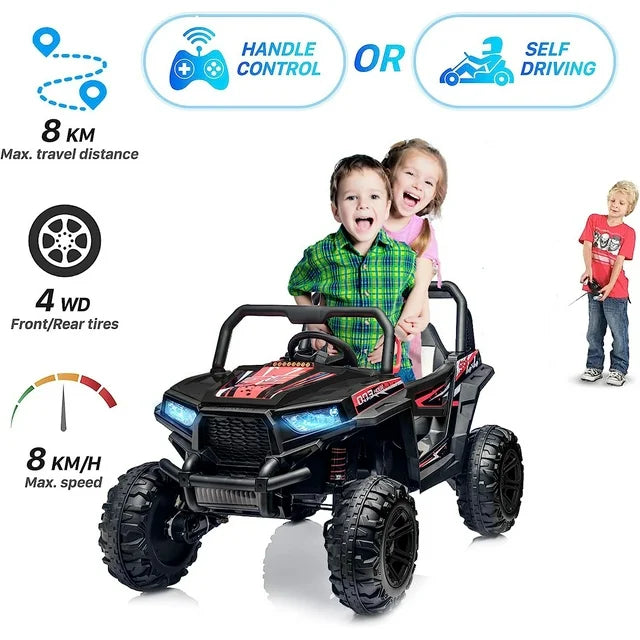 WUBEN 12V 7A Kids Ride On car, Powered Ride on Truck Car with Remote Control, Electric Off-Road UTV Vehicle with Spring Suspension,2 Speeds,Led Lights,Safety Belt,Bluetooth