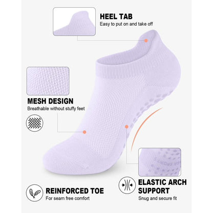 YOMYM 6 Pairs Pilates Socks with Grips for Yoga, Barefoot, Ballet, Barre, Hospital Non Slip Anti Skid Socks for Women and Men