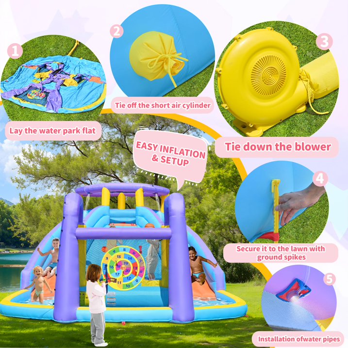 HONGLONG 8 in 1 Inflatable Bounce House with Blower for Kids,Outdoor Jumping Castle with Ball Pit for Child, Birthday Party