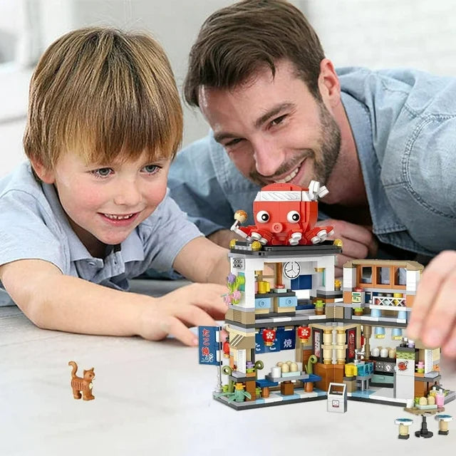 ZOGYMOZ 722 Pcs Mini DIY Building Blocks, Japanese Street View Takoyaki Shop Building Toy Kit,Mini Particle Construction Building Toy for Kid Girl Boy Age 8-16+