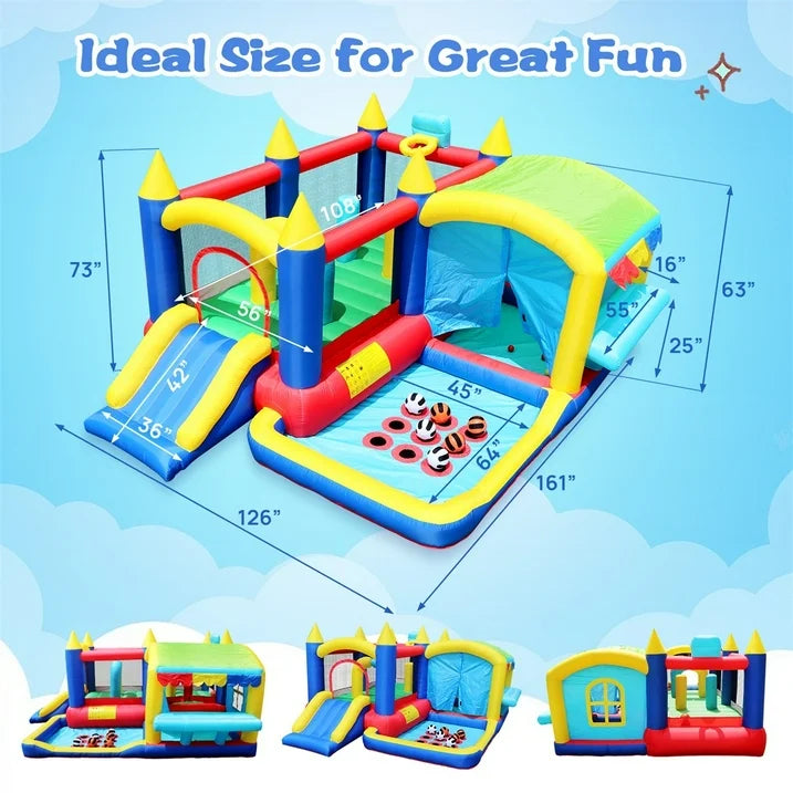 HONGLONG 7 in 1 Giant Inflatable Bounce House，Kids Bounce House Jumping Castle Slide with Ball Pool,Blower for Kids Indoor Outdoor Party Family Fun Party Gift