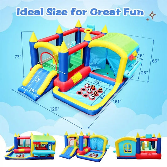HONGLONG 7 in 1 Giant Inflatable Bounce House，Kids Bounce House Jumping Castle Slide with Ball Pool,Blower for Kids Indoor Outdoor Party Family Fun Party Gift