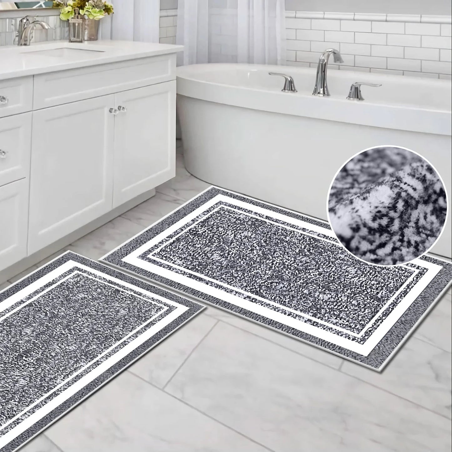 TECHVIDA Bathroom Rugs 3pcs Set,Non-Slip Ultra Soft Bath Rugs,Machine Washable,Water Absorbent,Light Gray
