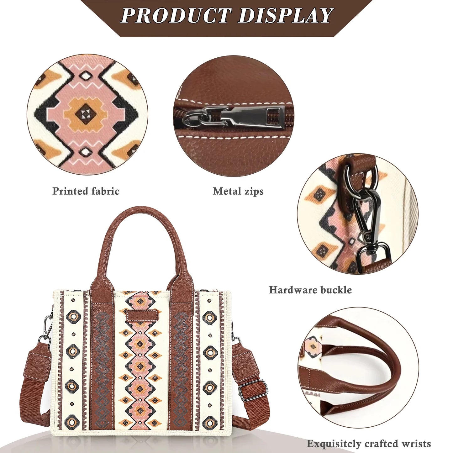 HONGLONG 2Pcs Women's Purse Handbag, Shoulder Bag Set Work Bag for Ladies,Boho Style Tote Bags-Beige