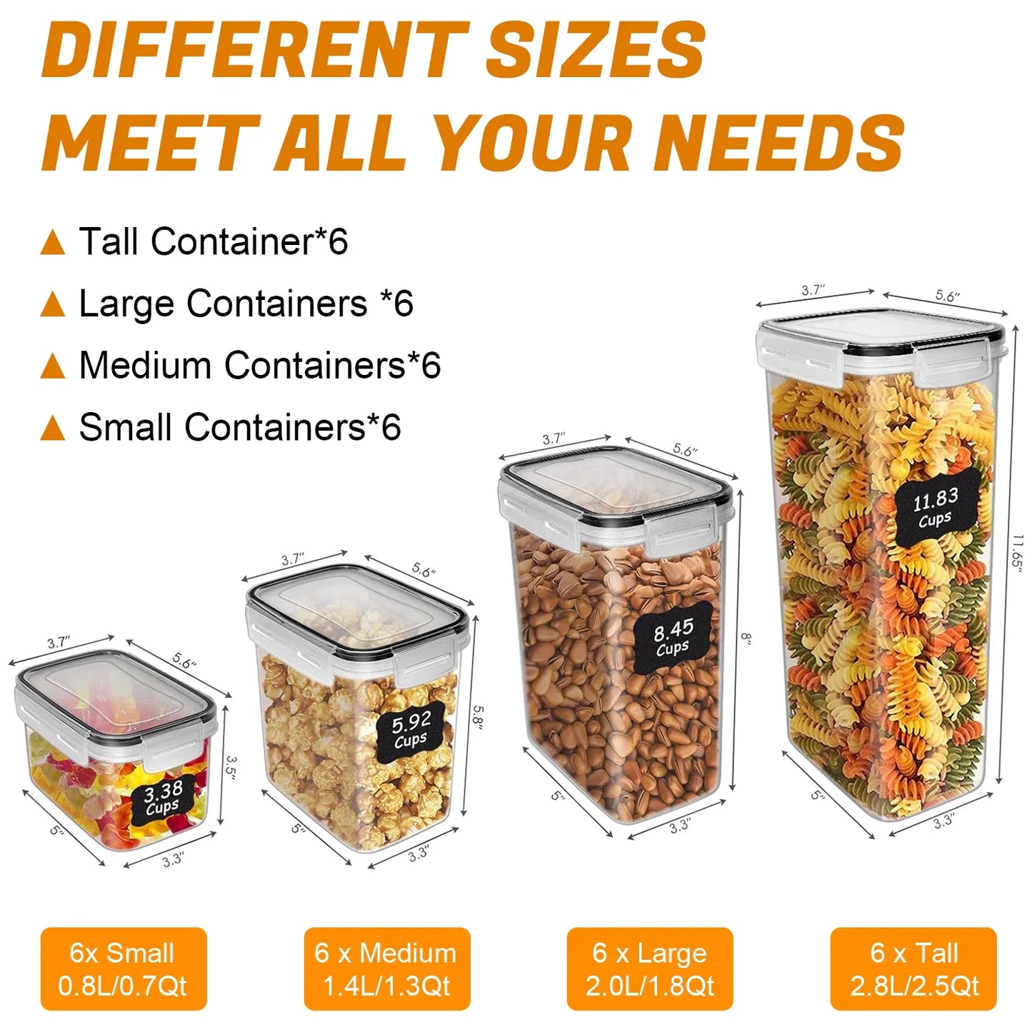 Werseon Airtight Food Storage Containers,24 Pack Cereal Containers,Plastic Kitchen and Pantry Organization Canisters,Black