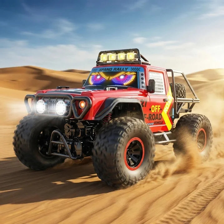 HNH 1:10 Big Remote Control Car for Kids, 4WD Off Road Rc Car Monster Truck with LED Light, Music, 25KM/H, 2 Batteries