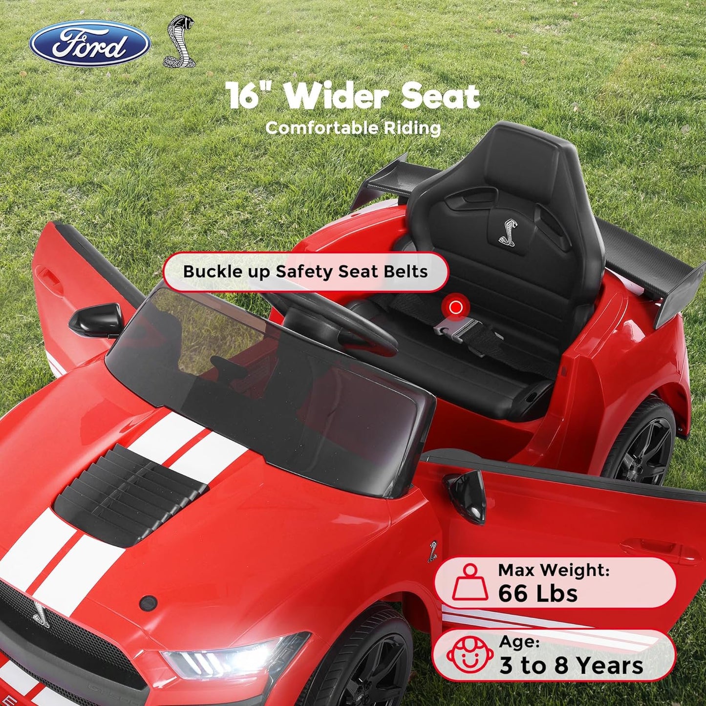 Ride on Toy Cars for Kids,12V Ford Mustang Shelby Powered Ride on Truck Car with Remote Control,Electric Vehicle Car for kids Girl Boy 3-6 w/Music,Bluetooth, LED Lights,3 Speeds,4 Wheelers,Blue