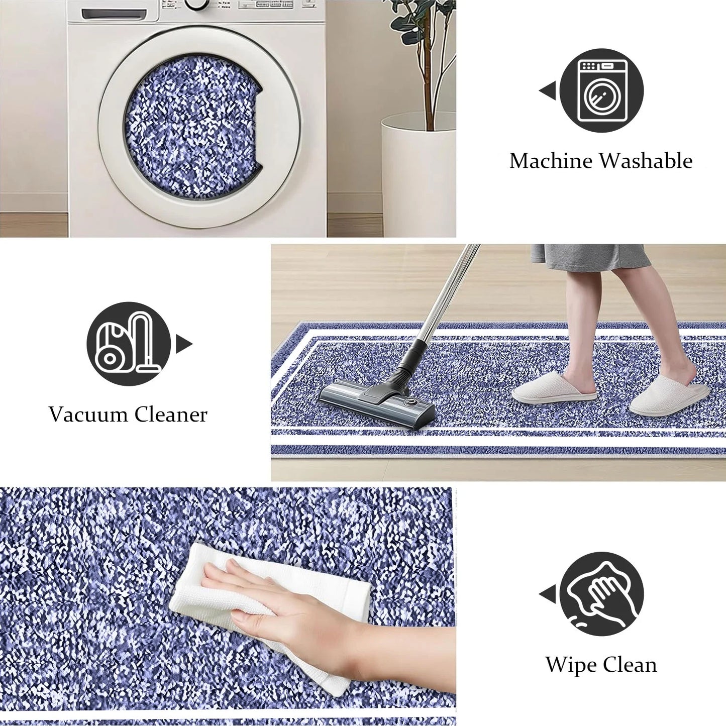 TECHVIDA Bathroom Rugs 3pcs Set,Non-Slip Ultra Soft Bath Rugs,Water Absorbent,Machine Washable,Dark Blue