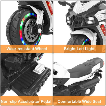 Zogymoz Motorcycle for Kids, 12V Kids Motorcycle Ride on for 3-6 Years Boys and Girls, Powered Ride-ons Toy Gift-White