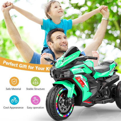 Cheelom 12V Kids Electric Motorcycle/ Ride on Motorbike, Three lighting Wheels Music,LED，Buletooth，Green