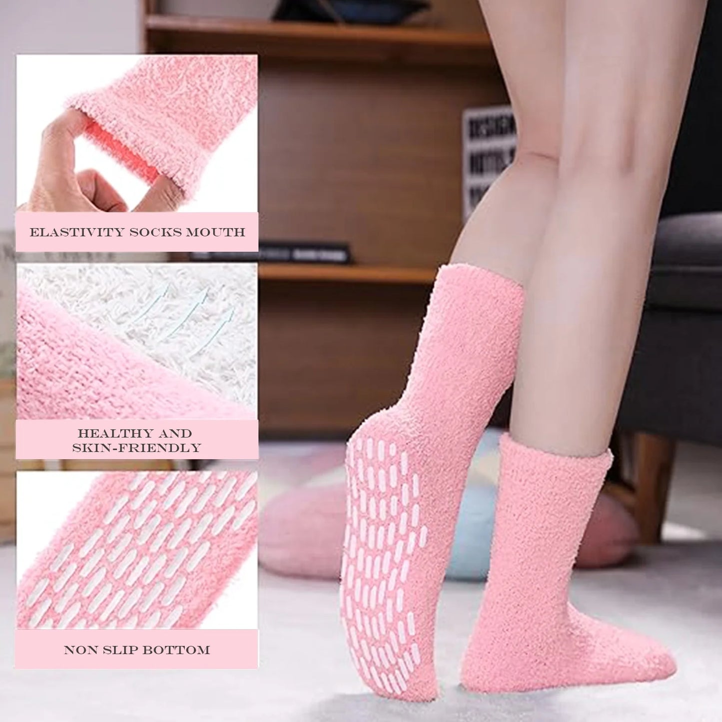 YOMYM Non Slip Socks for Women Winter Fuzzy Slipper Socks Soft Fluffy Socks with Grips