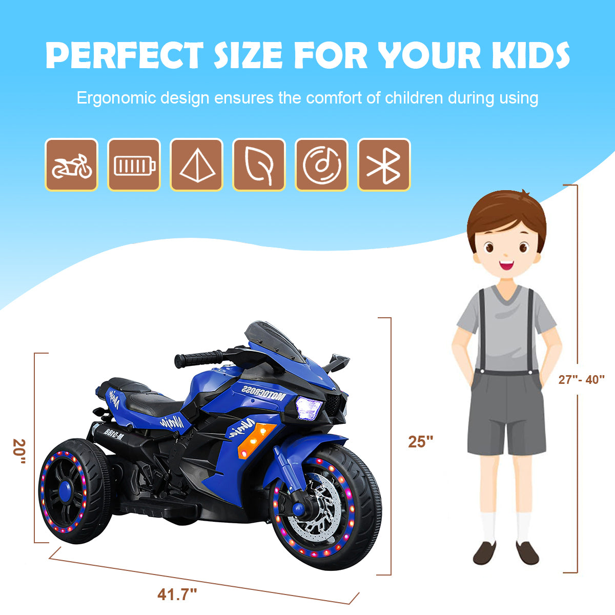 WUBEN Ride on Toys 12v Motorcycle for Kids, Battery Powered Ride on Motorcycle for Child with LED Lights Music