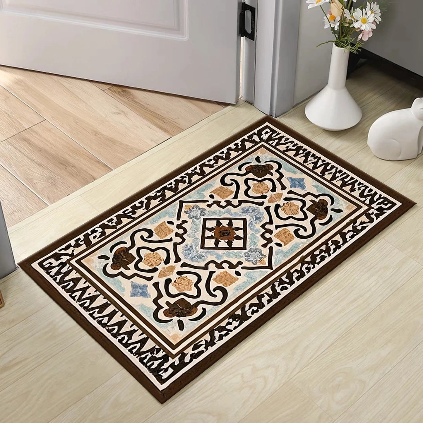 TECHVIDA Kitchen Rugs 4 Piece Set,Non Slip Machine Washable Kitchen Mats,Boho Vintage Abstract Kitchen Carpet for Farmhouse Living Room Hallway