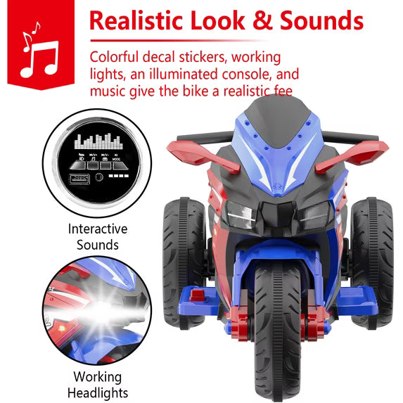 HNH 12V Kids Motorcycle with Remote Control, Electric Dirt Bike, Powered Ride ons Toys with LED Lights, Bluetooth Music