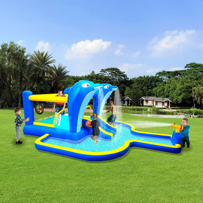 HONGLONG Outsunny 6-in-1 Kids Inflatable Bounce House with Water Slide, Pool, and Accessories