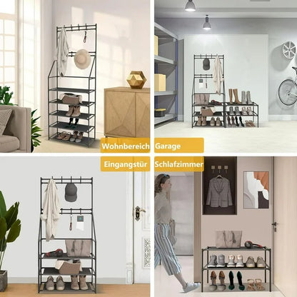 TECHVIDA Coat and Shoe Rack, 5-Tier Shoe Rack for Entryway,Coat Rack with Shoe Storage(Clearance)