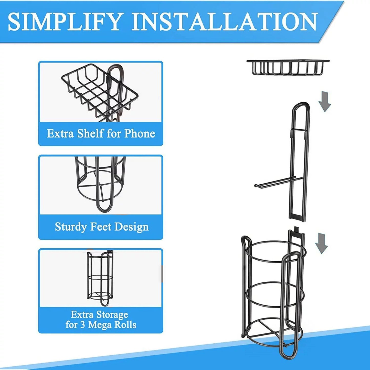 WERSEON Toilet Paper Holders Stand with Shelf, Free-Standing Toilet Tissue Paper Stand, Stainless Steel Toilet Storage Shelf for Bathroom
