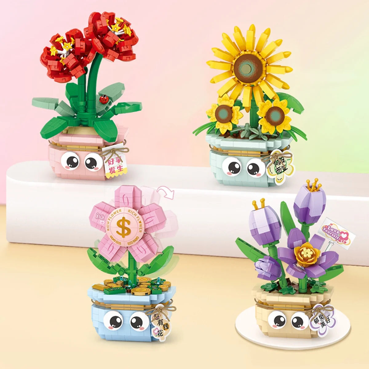 YOMYM Flower Bouquet Building Set - 430 Pieces Flowers Botanical Building Toys- Flower kit with DIY Paper Vase
