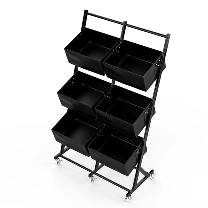 Techvida Fruit Basket Rack Kitchen Pantry Organizers and Storage,Stackable Metal Wire Basket Stand Cart For Fruit Vegetable Snacks Jars Bins Containers Organization,Black
