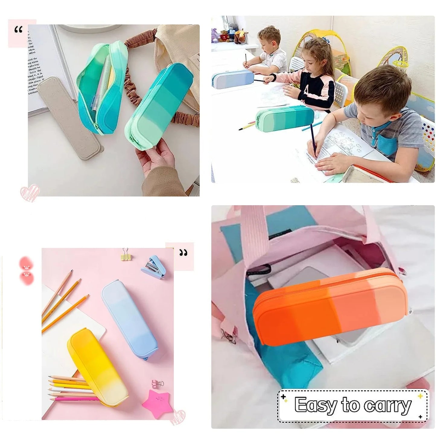 Lakecy 4Pcs Pencil Case Pencil Pouches Silicone Waterproof Pen Bag for School Office Supplies