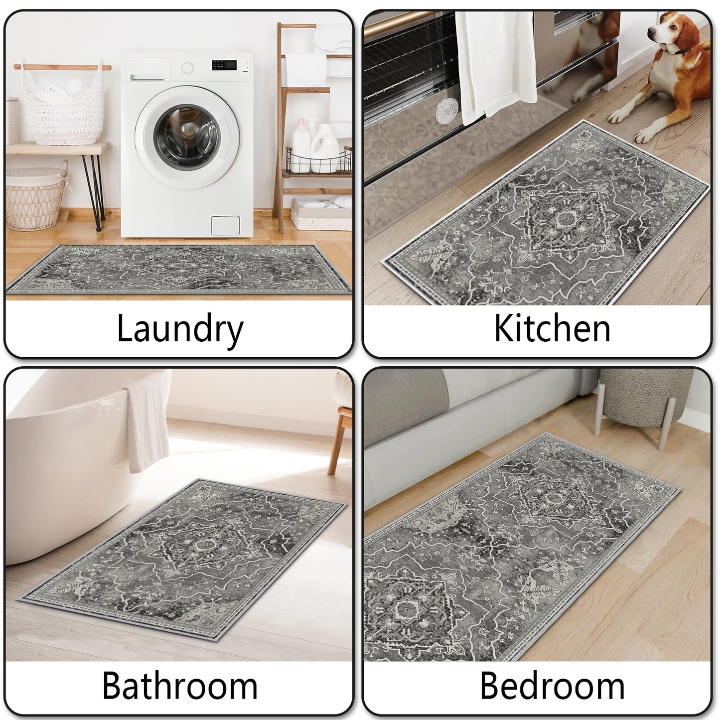 TECHVIDA Kitchen Rugs 3 Piece Set,Kitchen Mats for Floor,Non-Slip Machine Washable, Boho Farmhouse Hallway Doormat for Holiday
