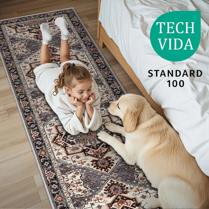 TECHVIDA 2'x6' Hallway Runner Rug Boho,Non Slip Machine Washable Rugs for Hallway Kitchen,Brownish Black