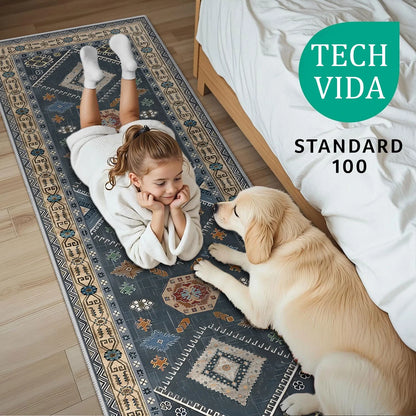 TECHVIDA 2'x6' Hallway Runner Rug Boho,Non Slip Machine Washable Rugs for Hallway Kitchen,Dark Blue