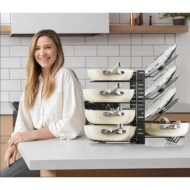 Werseon Pots and Pans Rack under Cabinet, Pots and Lids Storage,Kitchen Cookware Sets Organizers and Storage, Adjustable Pan Organizer